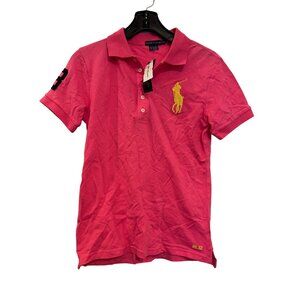 Ralph Lauren Pink Polo Shirt XL/XXL Logo & Black Sleeve/Back Number 3